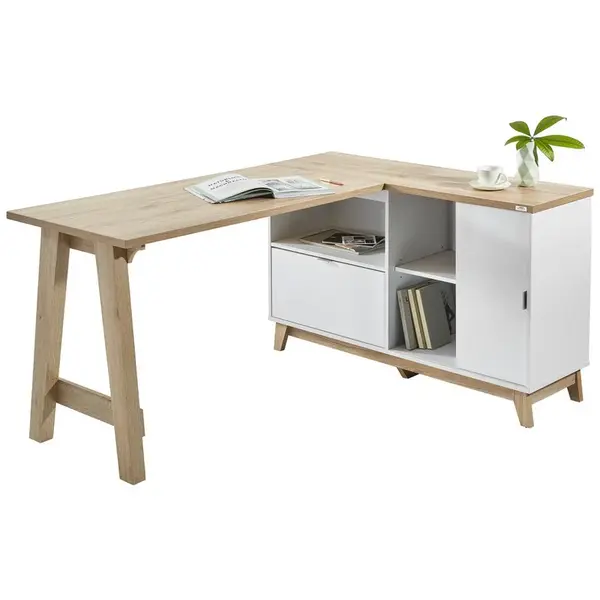 Voleo ROHOVÝ PSACÍ STŮL, bílá, dub San Remo, 159/120/76 cm