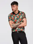 Ombre Cotton polo shirt with floral print - black