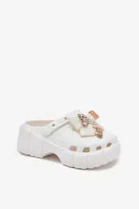 Boto Dětské Dívčí Pantofle Z Pěny S Mašlí A Ozdobami Bílé Selvana