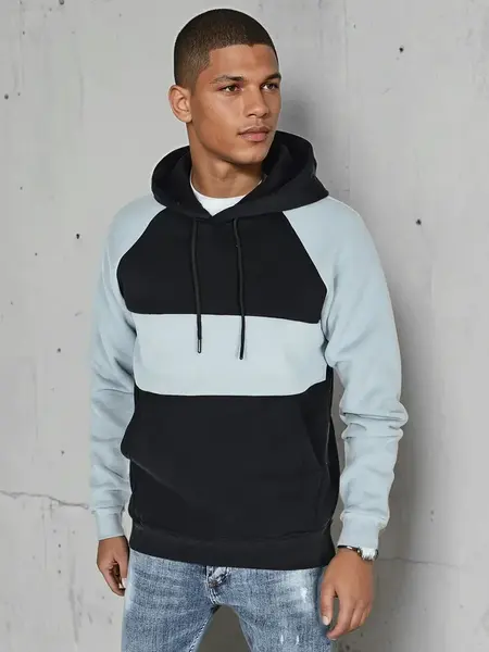 Pánská mikina s kapucí v modro-černých pruzích