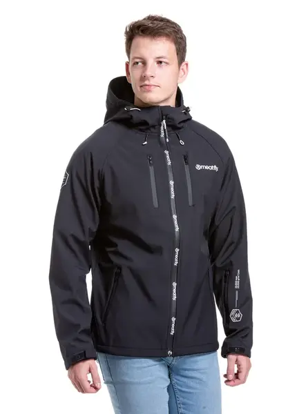Meatfly pánská softshell bunda Rasmussen Logo Black | Černá | Velikost M