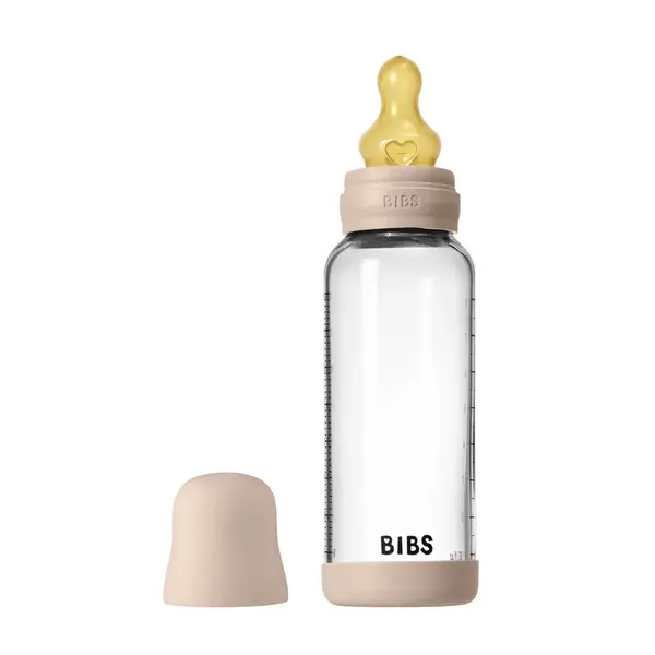 BIBS antikoliková sklenená fľaša s kaučukovým cumlíkom 240ml - Blush