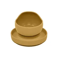 Petite&Mars Set jídelní silikonový TAKE&MATCH 2 ks talíř + miska Intense Ochre 6m+