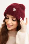 Kesi Dámská pletená čepice z viskózy huňatá s ozdobným kovovým knoflíkem bordová