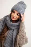 Kesi Dámská souprava čepice a dlouhý šátek z měkké příze tmavě šedý