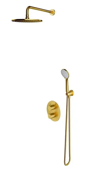 OMNIRES Y - Sprchový set s termostatom pod omietku, s telesom, priemer 25 cm, 5 prúdov, kefované zlato SYSYT05GLB