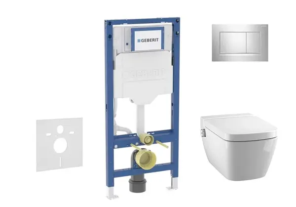 Geberit Duofix - Set předstěnové instalace, klozetu TECEone a sedátka softclose, tlačítko Sigma20, lesklý chrom/matný chrom SANI11CT1105
