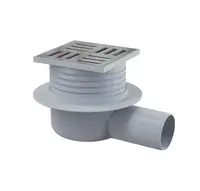 Alcadrain Odtokové kanálky - Podlahová vpust boční 11x11 cm, průměr 5 cm,  vodní zápachová uzávěra, nerez/plast APV26
