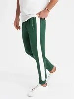 Ombre Men's sweatpants joggers with contrasting stripes - dark green