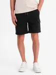 Ombre Men's cotton cargo shorts with elastic waistband - black