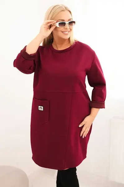 Kesi Włoski Dámska sukňa Plus Size maslo s vreckom a rukávom 3/4 slivková