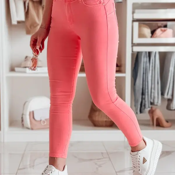 Spodnie damskie skinny z paskiem VIVASKIN jasnoróżowe Dstreet