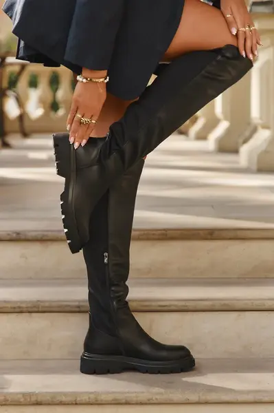 Boto Nákladní dámské kozačky z eko kůže černé Sylvina