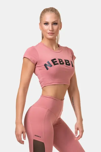 Nebbia Sporty HERO crop top s krátkým rukávem 584 , XS, růžová