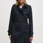Trenčkot Tommy Hilfiger dámsky, tmavomodrá farba, prechodný, dvojradový, WW0WW42133