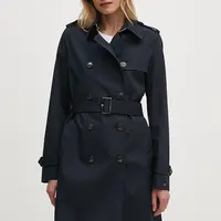 Trenčkot Tommy Hilfiger dámsky, tmavomodrá farba, prechodný, dvojradový, WW0WW42133