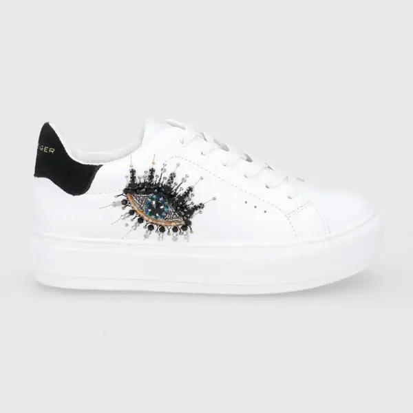 Kožená obuv Kurt Geiger London Laney Eye biela farba, na platforme, 8487310109
