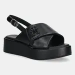Kožené sandále Tommy Hilfiger TH LOGO HW PADDED LEATHER SANDAL