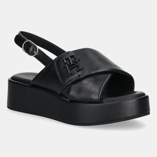 Kožené sandále Tommy Hilfiger TH LOGO HW PADDED LEATHER SANDAL
