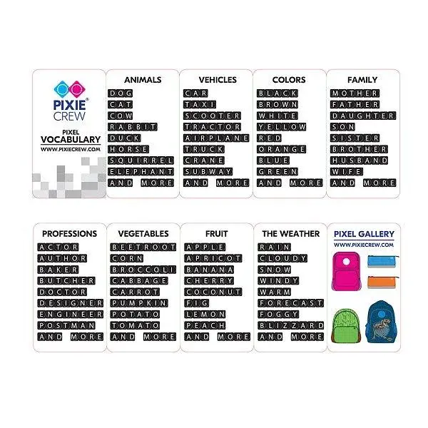 PIXIE CREW tematická sada malých pixelov s písmenami a znakmi