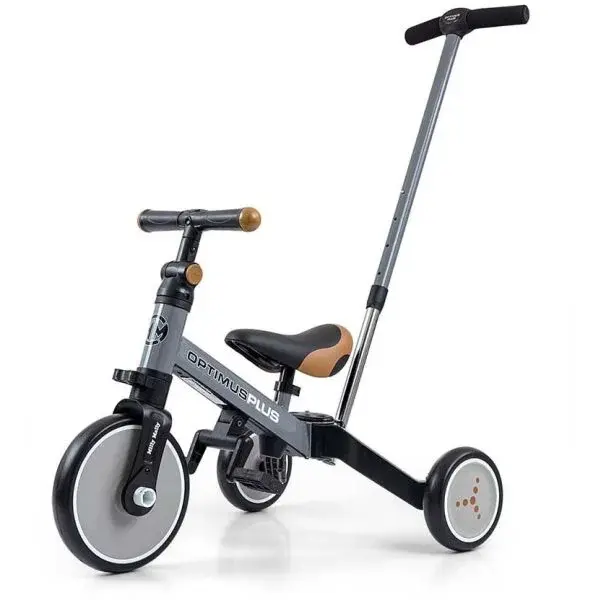 MILLY MALLY OPTIMUS PLUS 4v1 Dětská tříkolka s vodící tyčí, šedá, velikost