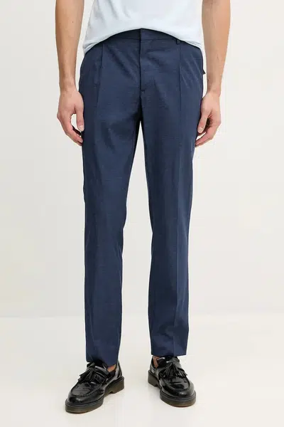 Vlněné kalhoty Tommy Hilfiger pánské, tmavomodrá barva, jednoduché, SQTHL7534.SQTH402