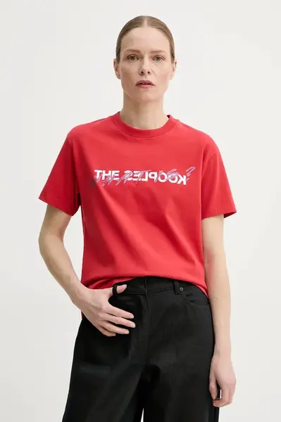 Bavlněné tričko The Kooples červená barva, FTSC30027K