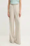 Kalhoty s příměsí lnu Fracomina béžová barva, high waist, FS25SV3007W788N8