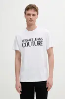 Bavlněné tričko Versace Jeans Couture bílá barva, s potiskem, 78GAHE05 CJ00E