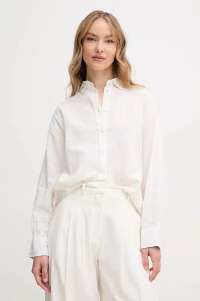 Lněná košile Pepe Jeans CHIPPER dámská, bílá barva, relaxed, s klasickým límcem, PL304993