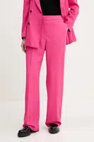 Kalhoty HUGO dámské, růžová barva, jednoduché, high waist, 50537611