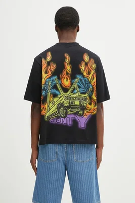 Bavlněné tričko Marcelo Burlon County Flame Boxy T-Shirt Black Red černá barva, s potiskem, CMAA05AS25JER0071025