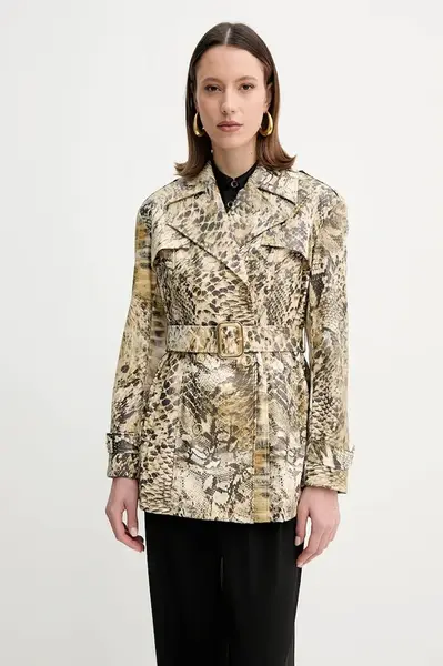 Kabát Marciano by Guess NATALIE dámský, béžová barva, přechodný, dvouřadový, 5GGL08 7308A