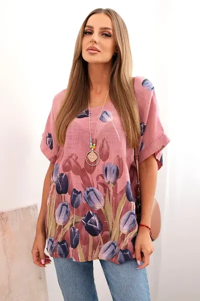 Kesi Włoski Dámská bavlněná košile s květinovým vzorem tmavě růžová