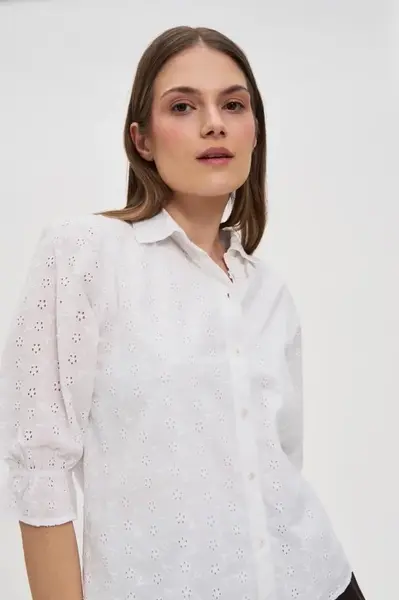 Marisse Cotton Shirt With Puffed Sleeves, White
