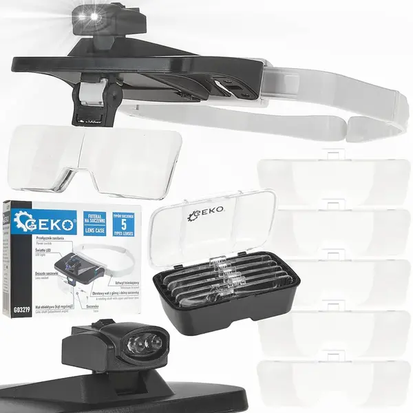 GEKO Brýle zvětšovací, 5 vyměnitelných sklíček, přiblížení x1-x3,5, LED osvětlení