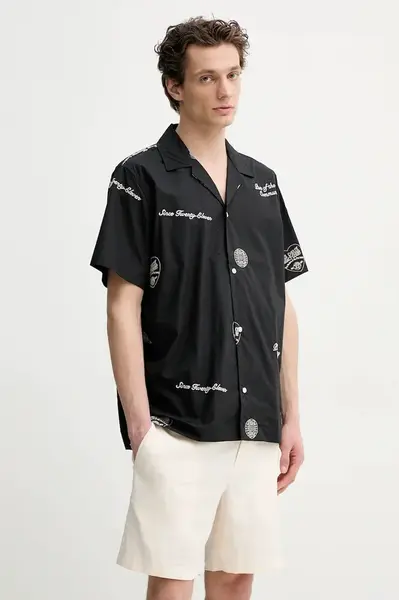 Bavlněná košile Les Deux černá barva, relaxed, LDM401096