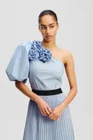 Bavlněná halenka Karl Lagerfeld dámská, modrá barva, hladká, A2W11008