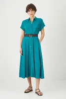 Šaty s příměsí lnu Medicine zelená barva, midi