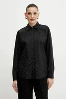 Bavlněná košile Guess SILVIA dámská, černá barva, regular, s klasickým límcem, W5GH42 WGWS0