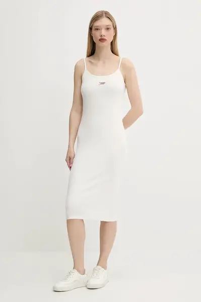 Šaty Tommy Jeans béžová barva, midi, přiléhavé, DW0DW20330