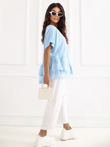 Světle modrá bavlněná halenka boho stylu