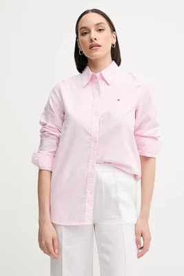 Bavlněná košile Tommy Hilfiger růžová barva, regular, s klasickým límcem, WW0WW46111
