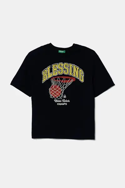 Dětské bavlněné tričko United Colors of Benetton tmavomodrá barva, s potiskem, 3I1XC10O4