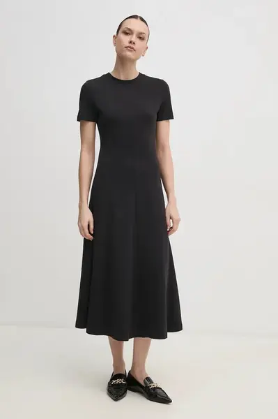 Bavlněné šaty Tommy Hilfiger černá barva, midi, WW0WW44547