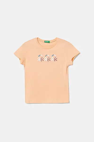 Dětské bavlněné tričko United Colors of Benetton oranžová barva, 3I1XC10MZ