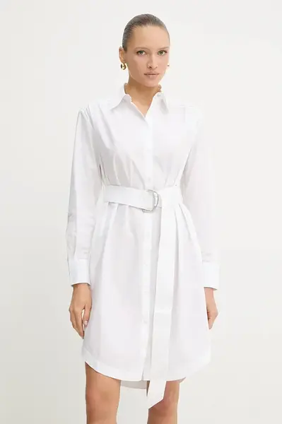 Bavlněné šaty BOSS Orange C_Delegant_2 bílá barva, mini, 50546132