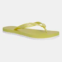 Žabky Calvin Klein Jeans THONG+ TPU METALLIC dámské, zelená barva, na plochém podpatku, YW0YW01720