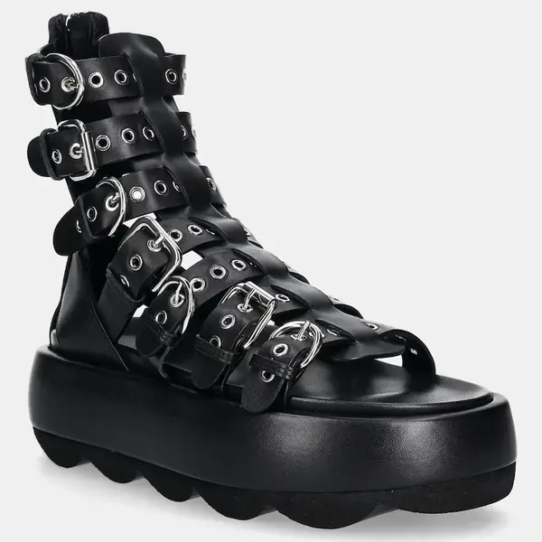 Kožené sandály AGL Gwendoline Straps dámské, černá barva, na platformě, D690005PHSOFTY0000