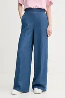 Lněné kalhoty United Colors of Benetton dámské, tmavomodrá barva, high waist, 4AGHDF08K